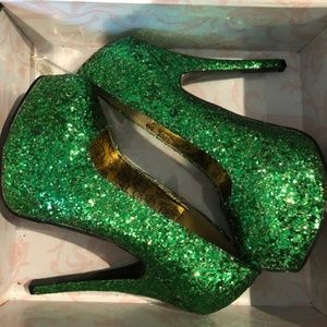 Green Glitter Bordello Heels